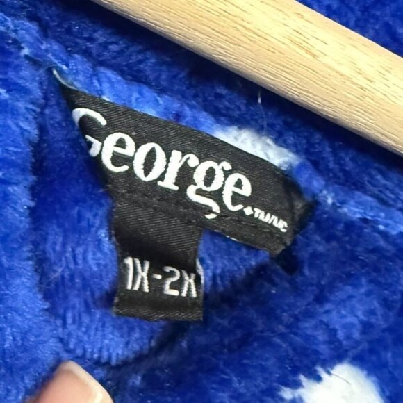 George Women’s Fleece Polka Dot Robe Size 1X–2X Navy Blue - Picture 7 of 8